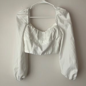 Princess Polly Ariah White Long Sleeve Crop Top Size 4US